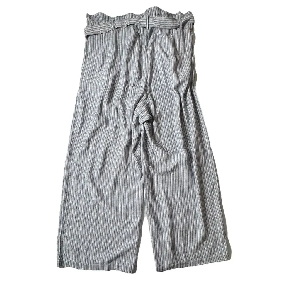 Banana Republic Pants Women's 16 Wide Leg High Rise Linen Blend Blue Stripe